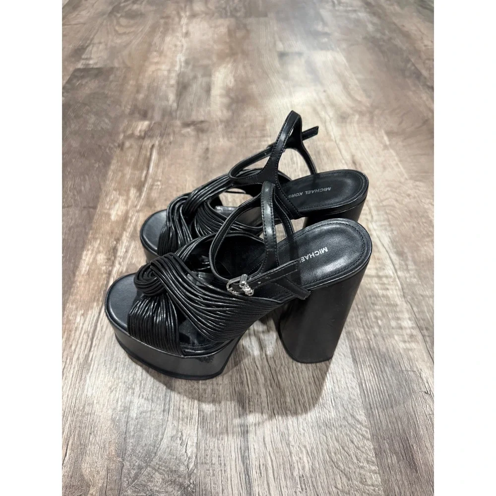 Michael Kors Black Strappy Platform Block Heel Sandals SG25A Womens Size 7M